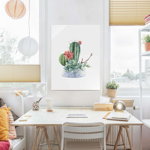 Tavlor blommor Watercolour Cacti Illustration