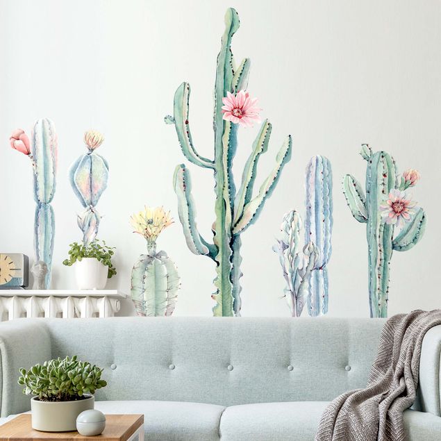 Wallstickers blommor  Watercolor Cactus Blossom Set XXL