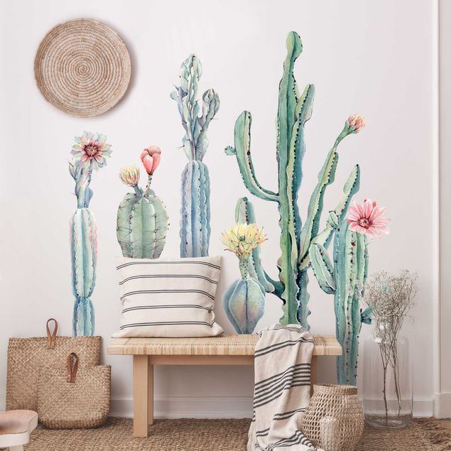 Wallstickers växter Watercolor Cactus Blossom Set XXL