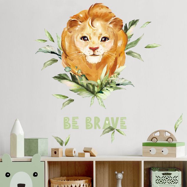 Autocolantes de parede leões Watercolor Lion - Be Brave