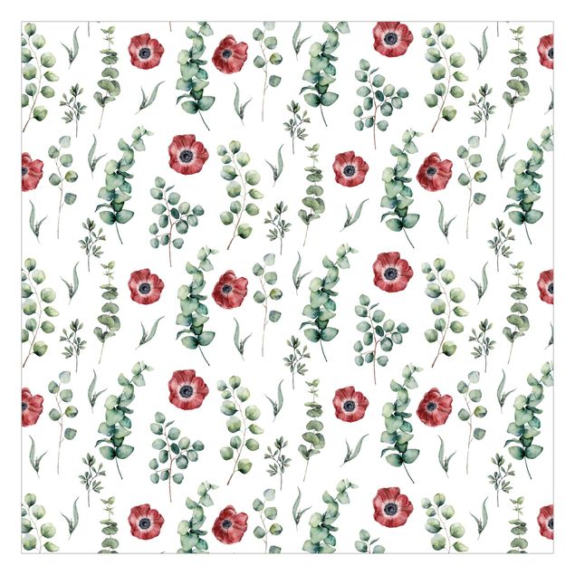 Tapeter Watercolor Pattern Eucalyptus And Flowers