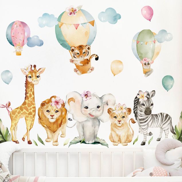 Autocolantes de parede animais da floresta Watercolour Safari Balloon Animal Set