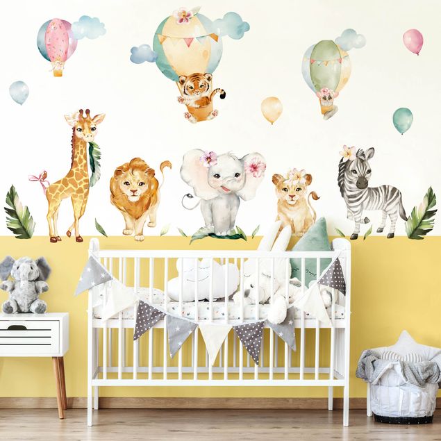 Autocolantes de parede leões Watercolour Safari Balloon Animal Set