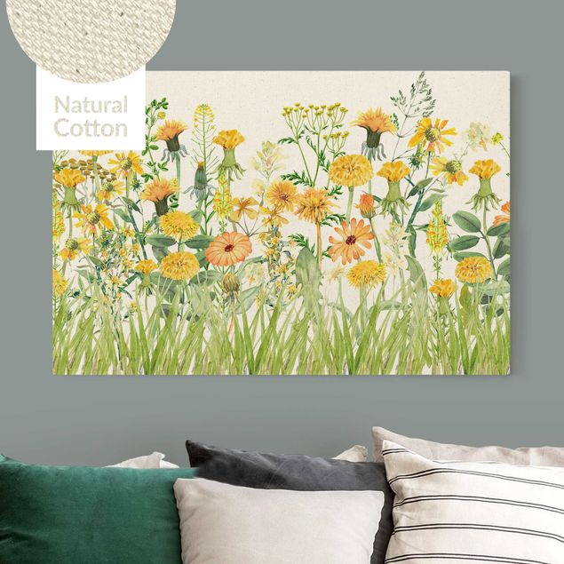 Canvastavlor lejon Watercolour Flower Meadow In Gelb