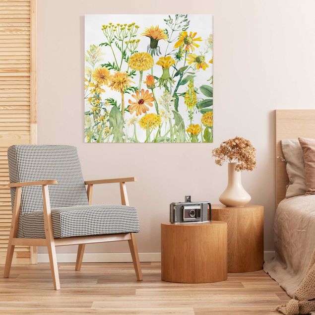 Canvastavlor blommor  Watercolour Flower Meadow In Yellow
