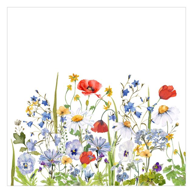 Tapeter Watercolour Flower Meadow With Poppies