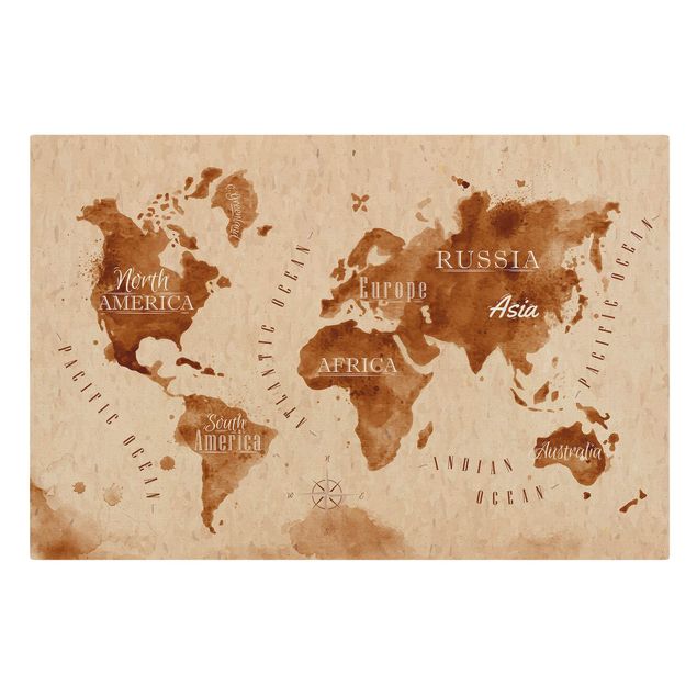 Tavlor Watercolour Look World Map Beige Brown
