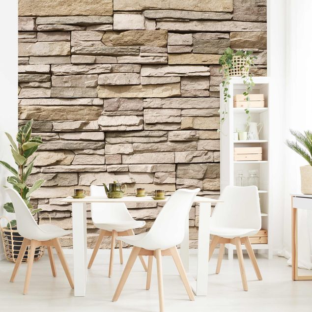 Fototapeter stenbrott Asian Stonewall - Stone Wall From Large Light Coloured Stones