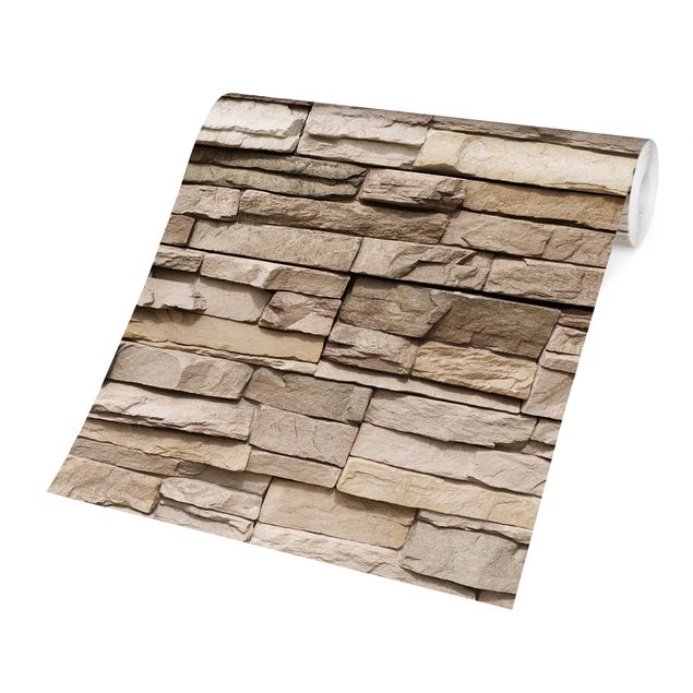 Mönstertapet Asian Stonewall - Stone Wall From Large Light Coloured Stones