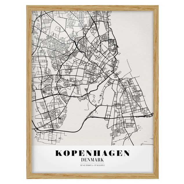Tavlor med ram ordspråk Copenhagen City Map - Classic