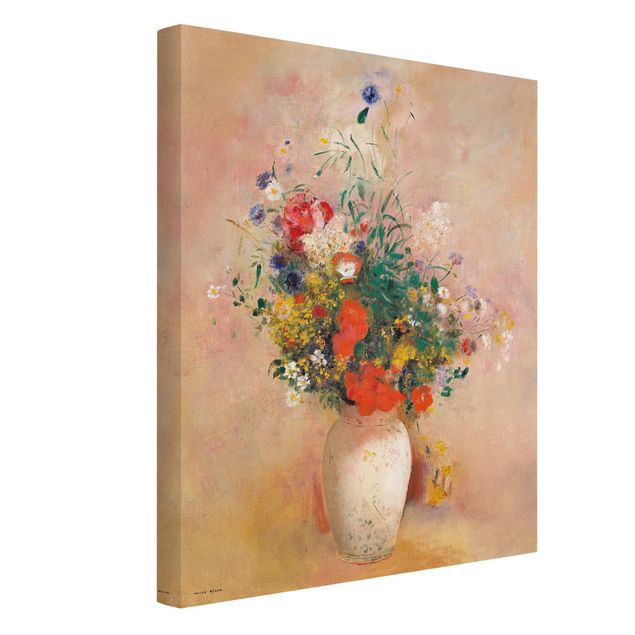 Konststilar Odilon Redon - Vase With Flowers (Rose-Colored Background)