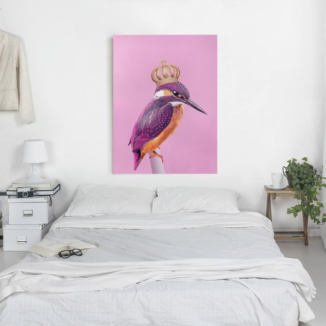 Canvastavlor konstutskrifter Pink Kingfisher With Crown