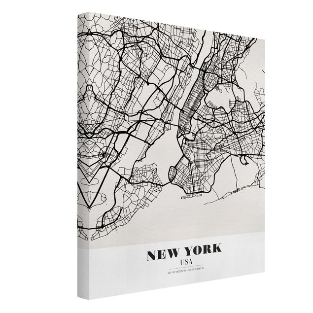 Canvastavlor svart och vitt New York City Map - Classic