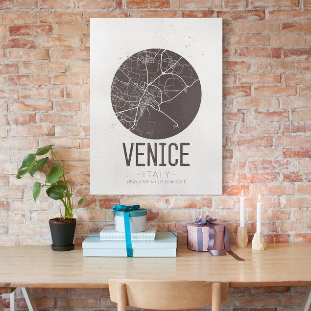 Canvastavlor Italien Venice City Map - Retro