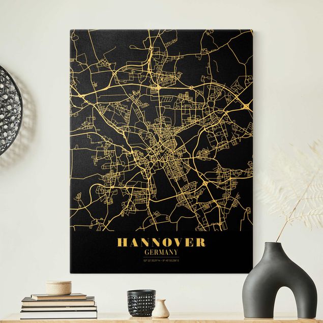 Tavlor världskartor Hannover City Map - Classic Black