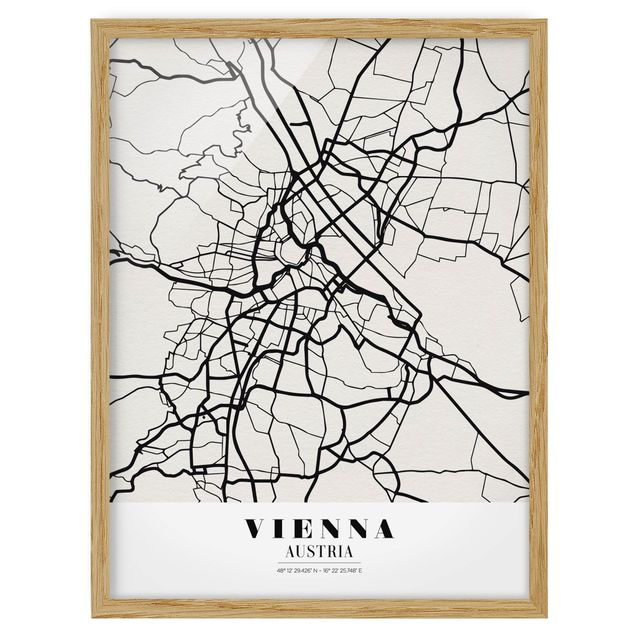 Tavlor med ram ordspråk Vienna City Map - Classic