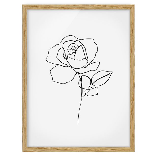Tavlor med ram blommor  Line Art Rose Black White