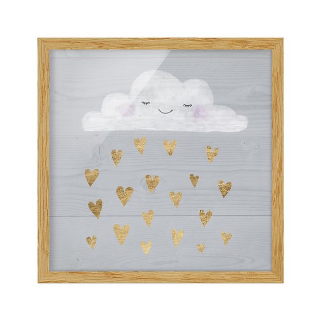 Tavlor grått Cloud With Golden Hearts