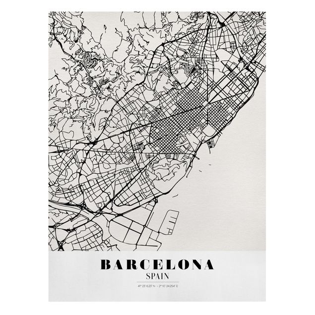Tavlor svart och vitt Barcelona City Map - Classic