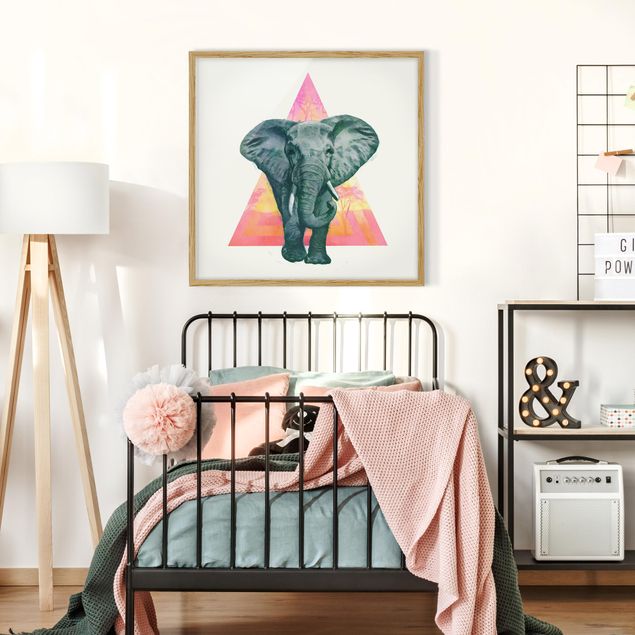 Tavlor med ram djur Illustration Elephant Front Triangle Painting