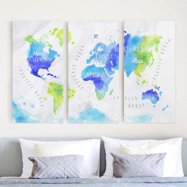 Kök dekoration World Map Watercolour Blue Green