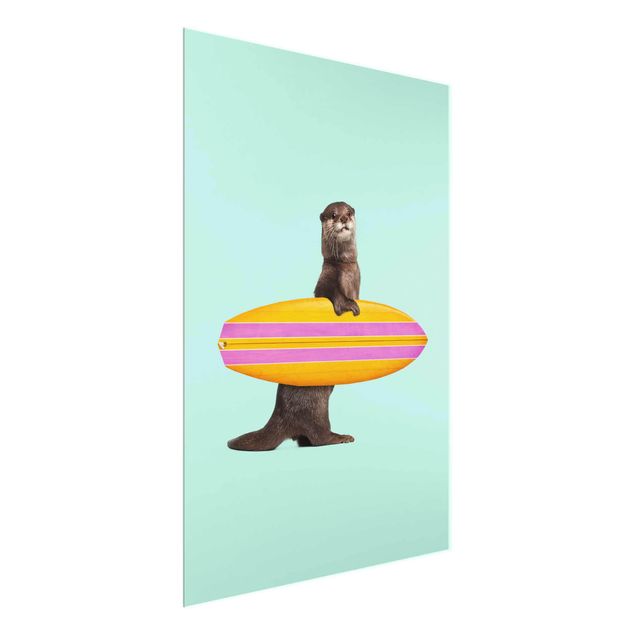 Glastavlor djur Otter With Surfboard