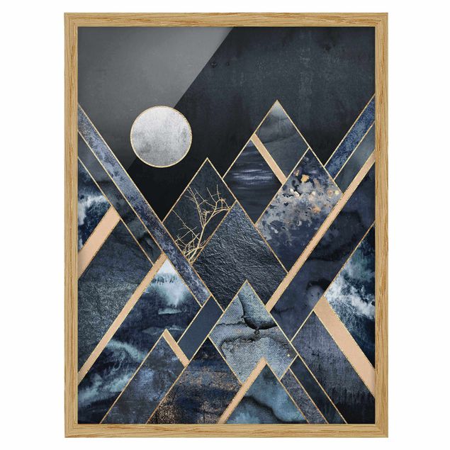 Tavlor med ram abstrakt Golden Moon Abstract Black Mountains