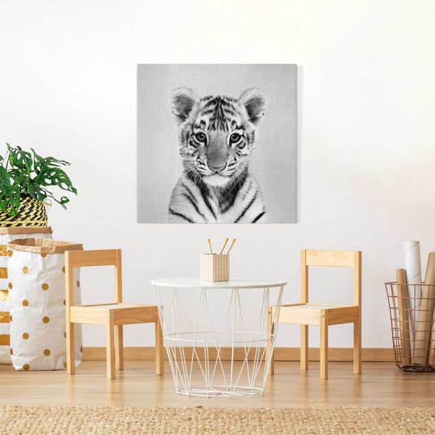 Canvastavlor tigrar Baby Tiger Thor Black And White