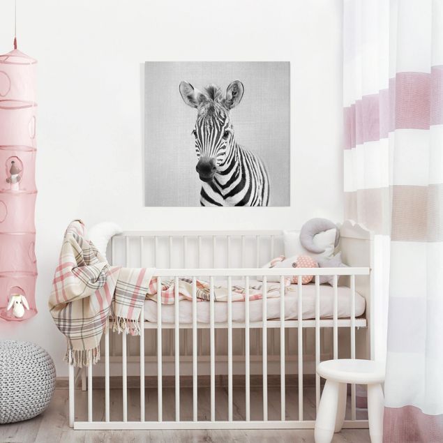 Canvastavlor zebror Baby Zebra Zoey Black And White