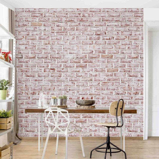 Tapeter industriell Brick Wall Shabby Painted White