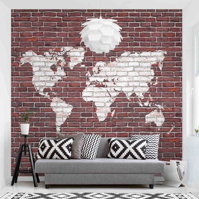 Fototapeter tegelsten Brick World Map