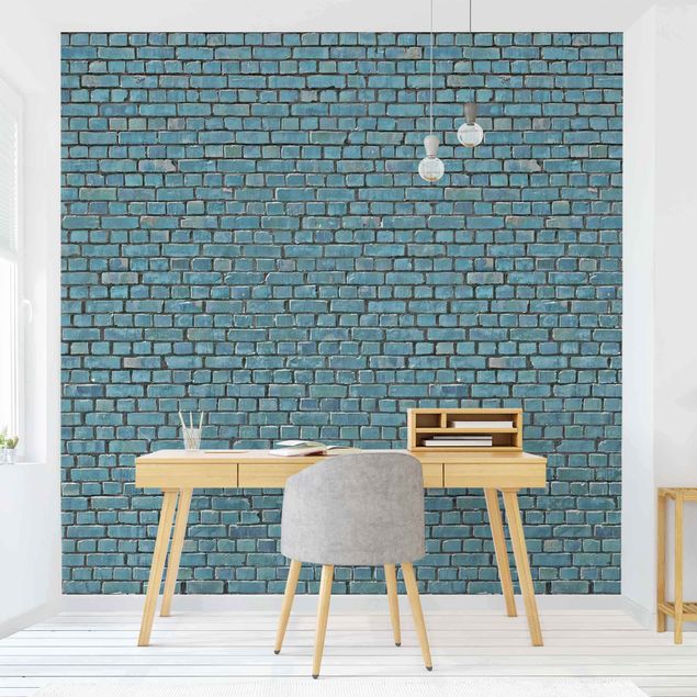 Fototapeter tegelsten Brick Tile Wallpaper Turquoise Blue