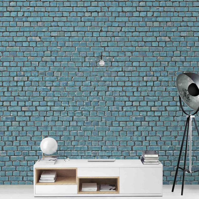 Fototapeter 3D Brick Tile Wallpaper Turquoise Blue
