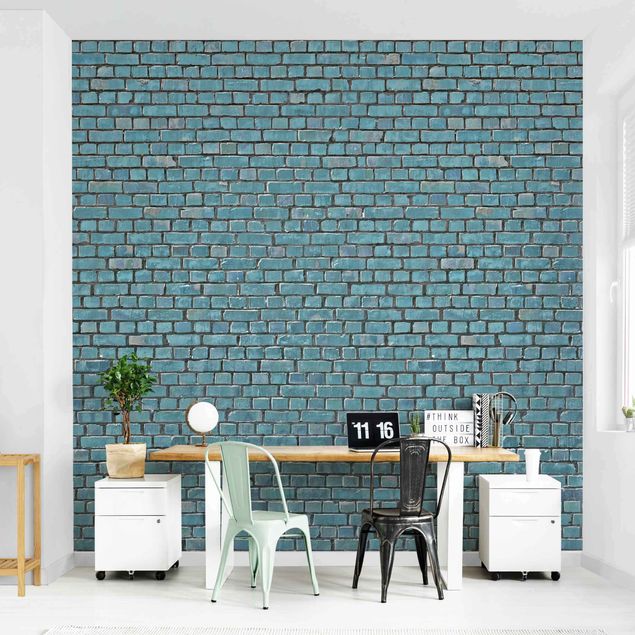 Mönstertapet Brick Tile Wallpaper Turquoise Blue