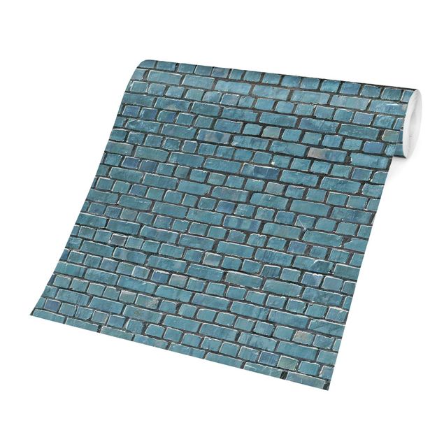 Tapeter industriell Brick Tile Wallpaper Turquoise Blue