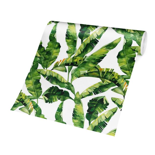 Fototapeter grön Banana Leaf Watercolour Pattern