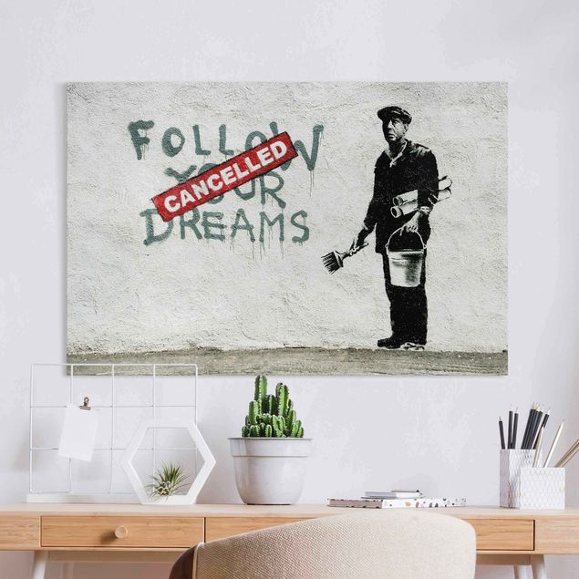 Canvastavlor svart och vitt Follow Your Dreams - Brandalised ft. Graffiti by Banksy