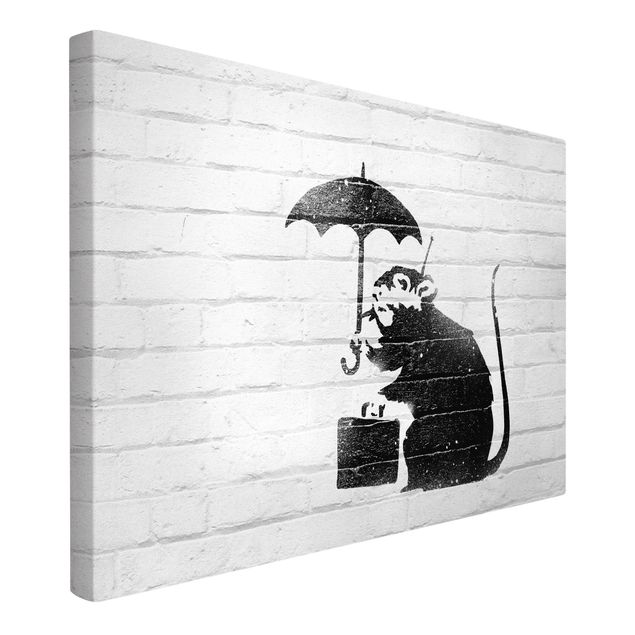 Tavlor svart och vitt Banksy - Rat With Umbrella