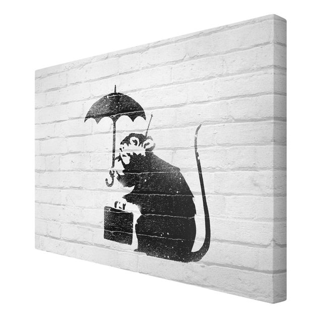 Canvastavlor Banksy - Rat With Umbrella