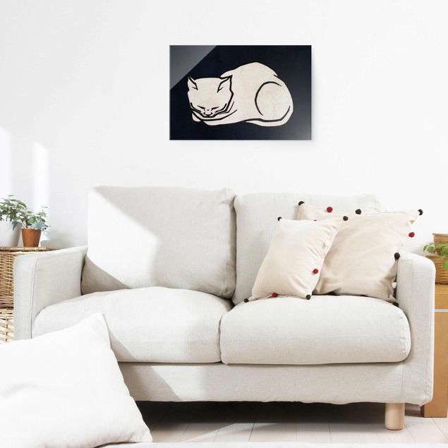 Glastavlor svart och vitt Sleeping Cat Illustration