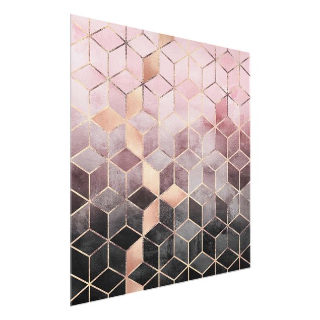 Glastavlor abstrakt Pink Grey Golden Geometry