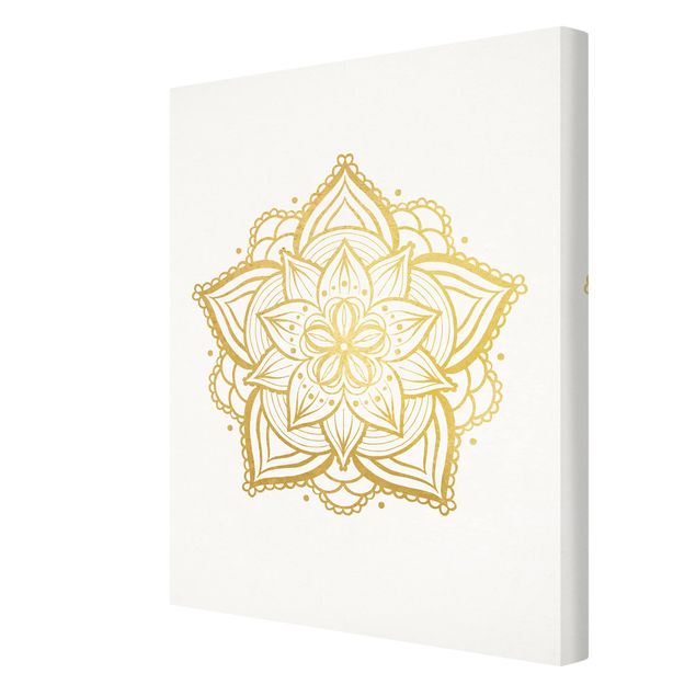 Canvastavlor Mandala Flower Illustration White Gold