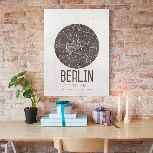 Canvastavlor svart och vitt City Map Berlin - Retro