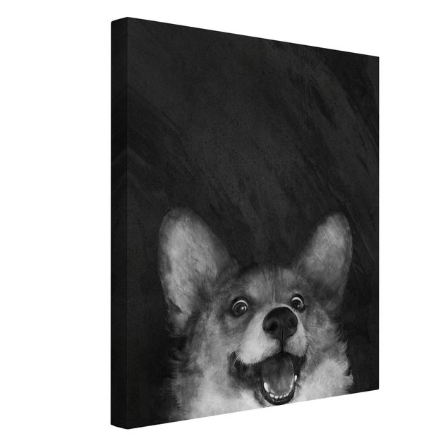 Tavlor hundar Illustration Dog Corgi Paintig Black And White