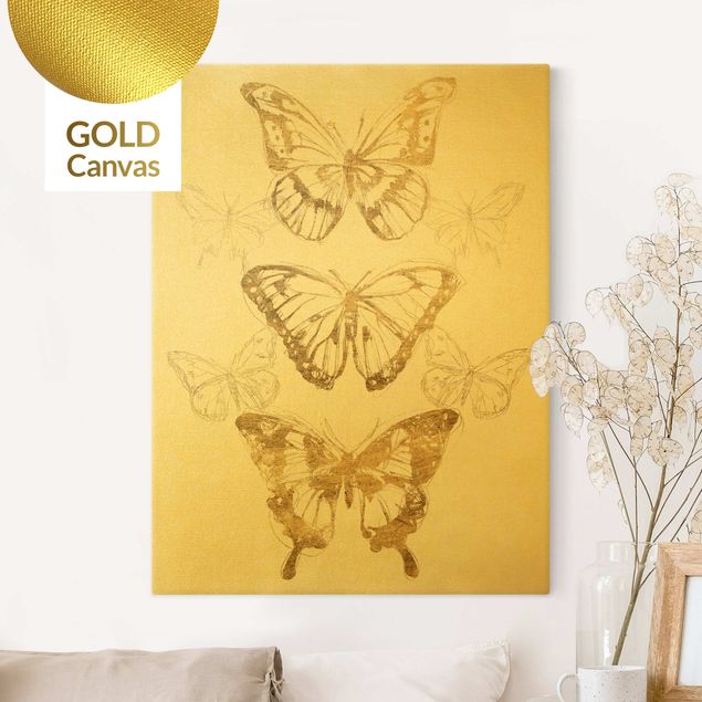 Tavlor fjärilar Butterfly Composition In Gold II