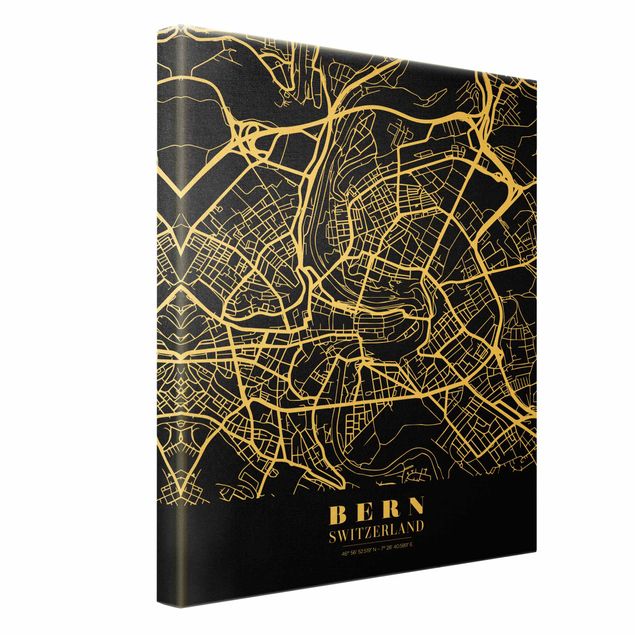 Canvastavlor Bern City Map - Classic Black