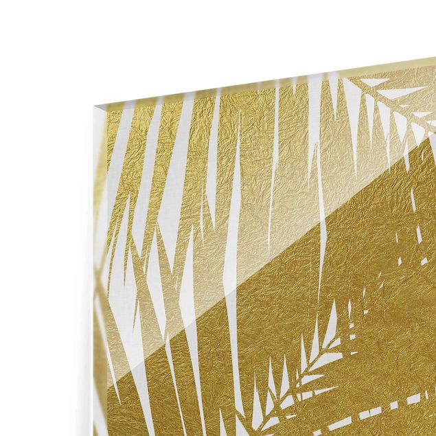 Magnettafel Glas View Through Golden Palm Leaves