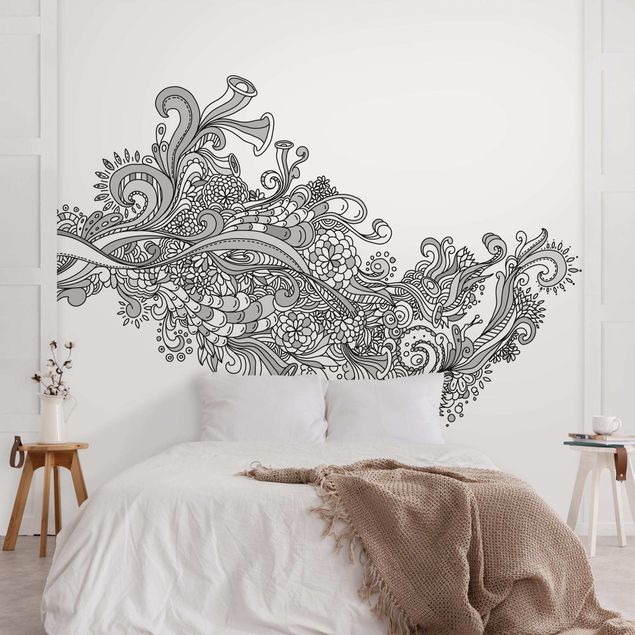 Tapeter modernt Floral Wave Black And White