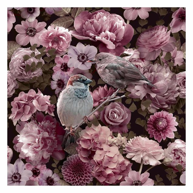 Fototapeter djur Floral Paradise Sparrow In Antique Pink