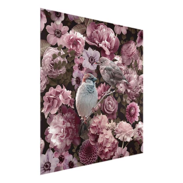 Tavlor blommor Floral Paradise Sparrow In Antique Pink